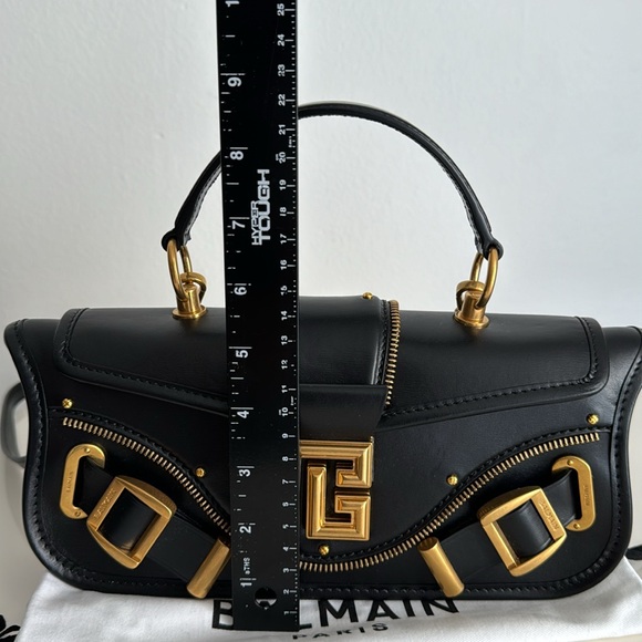 BALMAIN *NEW* Black Leather Top Handle Leather Bag with Crossbody Strap - Picture 14 of 16